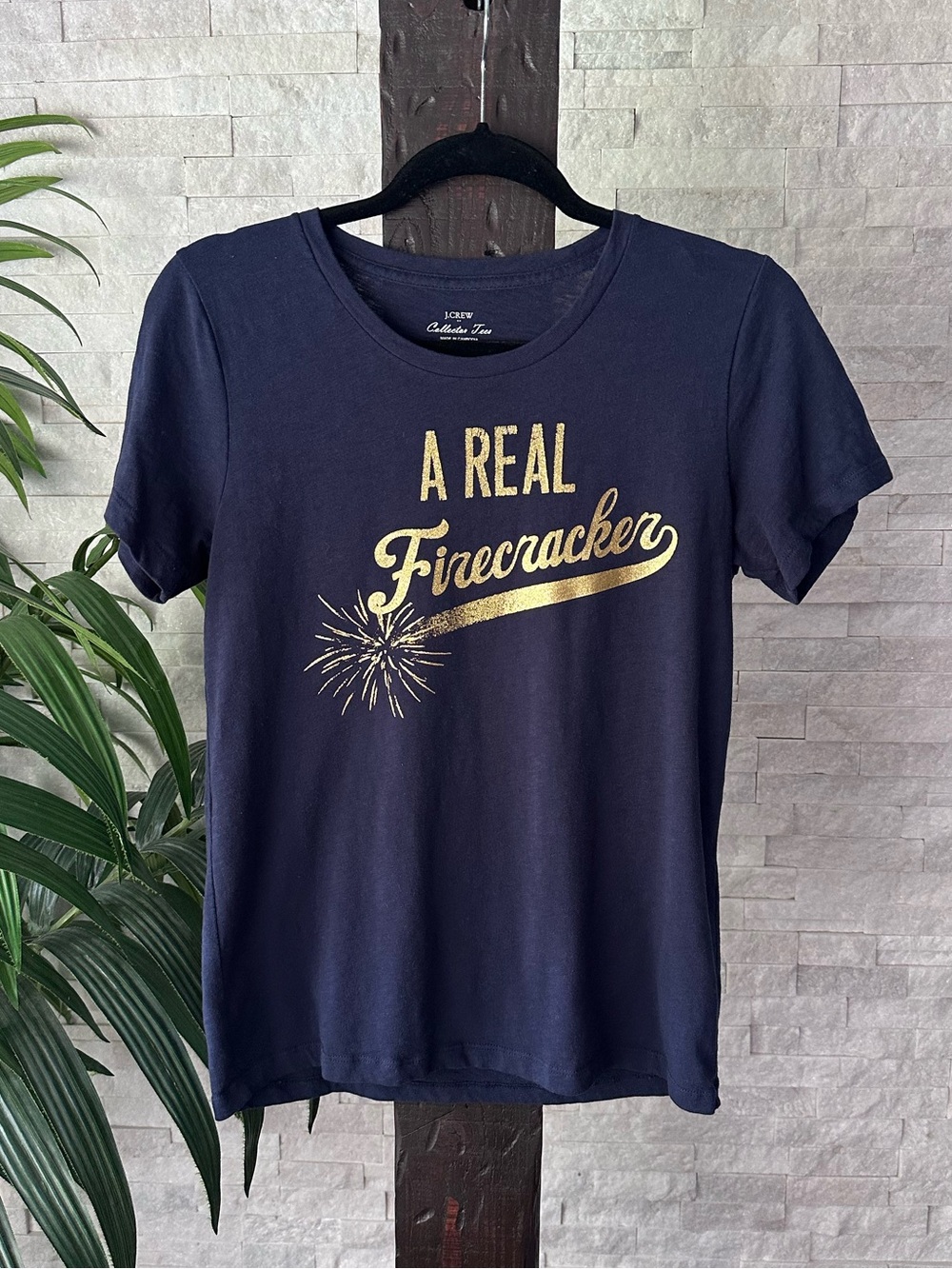 J. Crew Collector “A Real Firecracker” Graphic Tee with Gold Script Tee Small